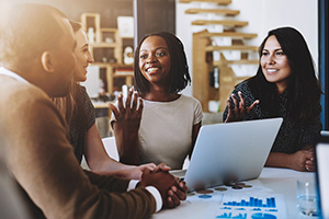 Employees talking to each other