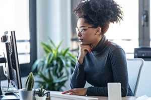 Woman working from home on laptop