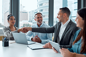 Employees talking to each other in the office 