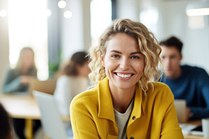 Employee smiling in office