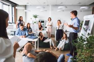 Employees in the office in a meeting