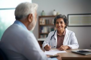 Healthcare professional talking to patient