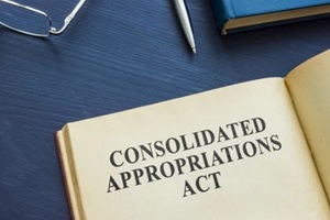 open book with Consolidated Appropriations Act and pen