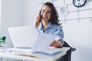 woman on phone in office